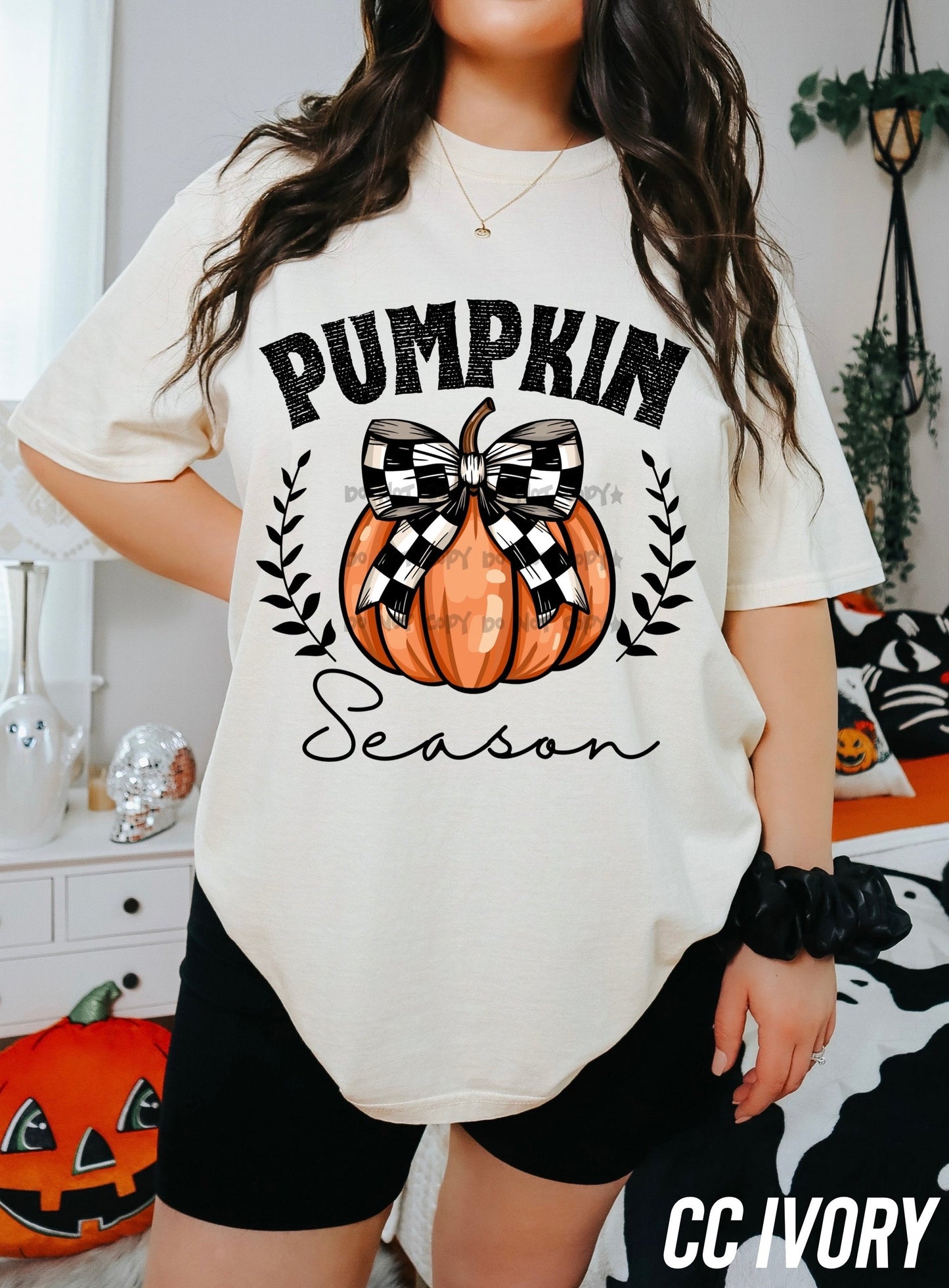 Pumpkin season checkered bow -DTF