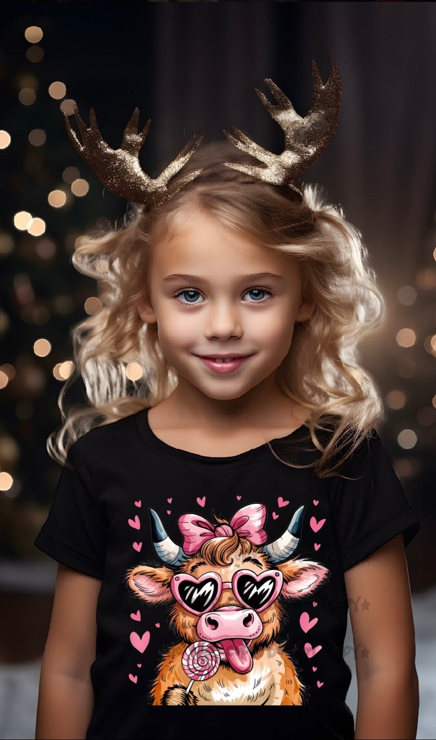 Cow with heart sunglasses sucker valentines-DTF