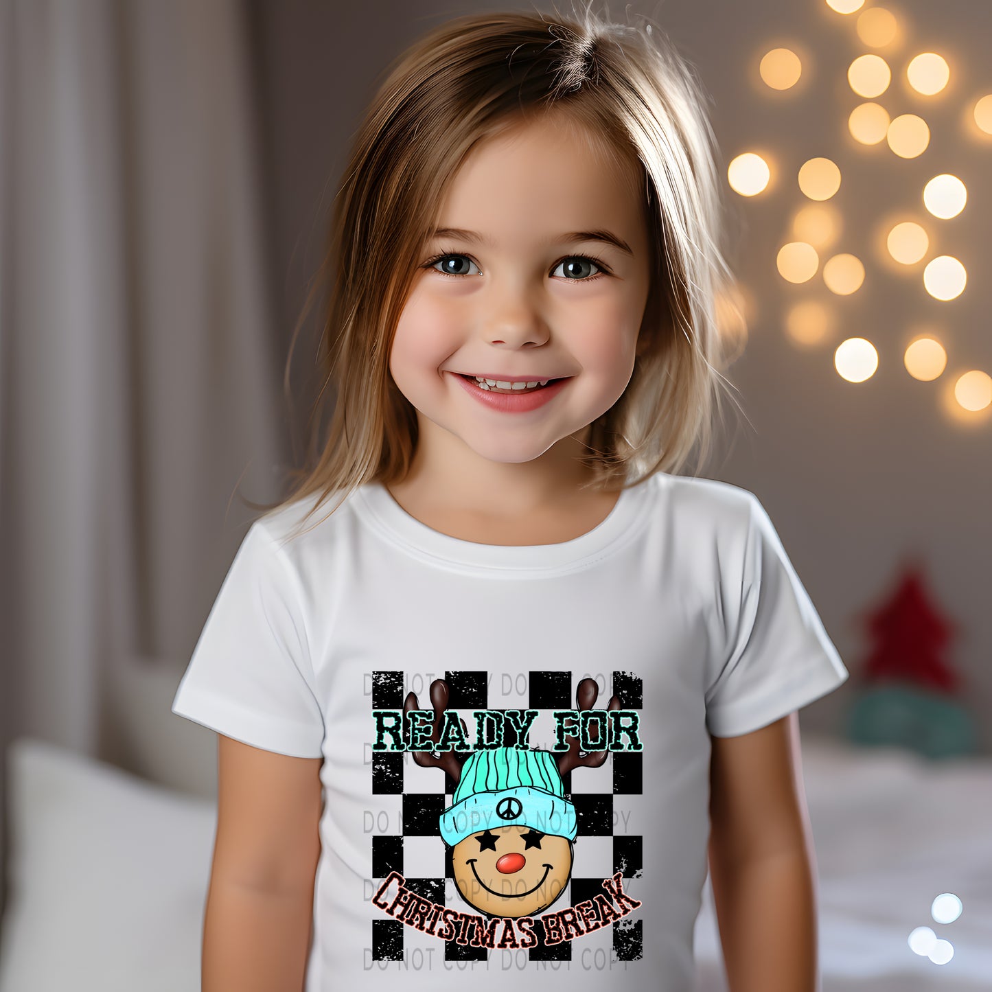 Ready For Christmas Break Reindeer Checkered Blue -DTF
