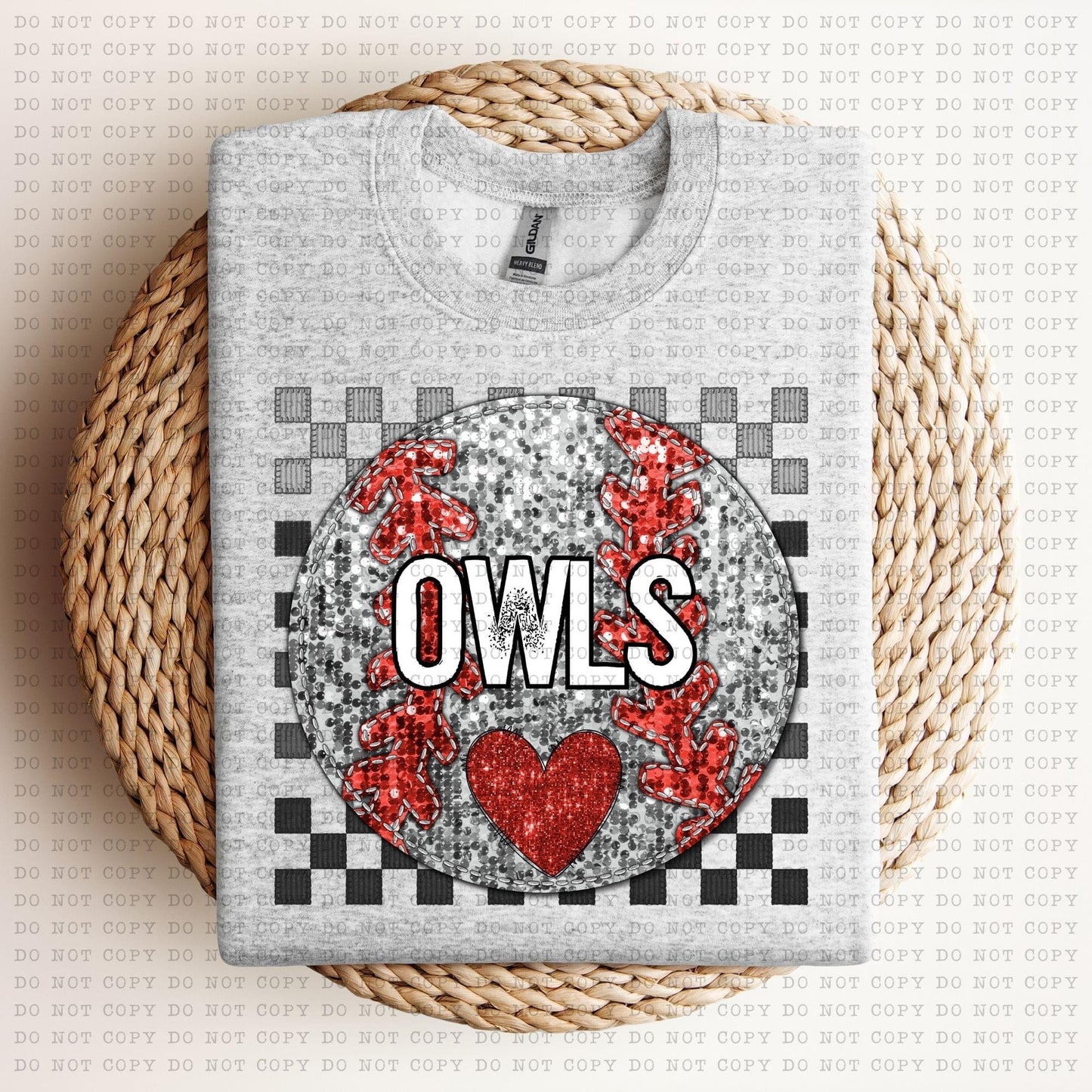 Baseball Mascots Faux Embroidery Checkered Sequins -DTF