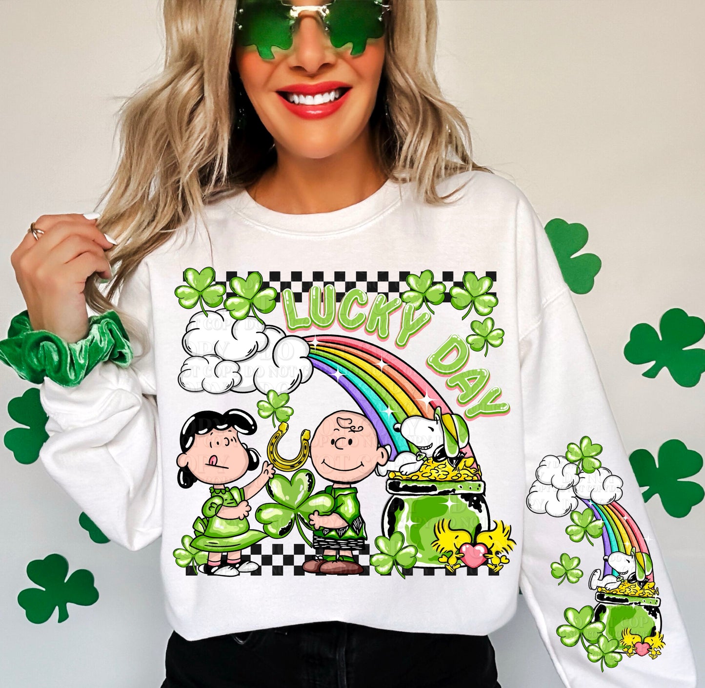 Lucky Day Charlie Brown Checkered (FRONT OF SHIRT & SLEEVE COMBO)-DTF