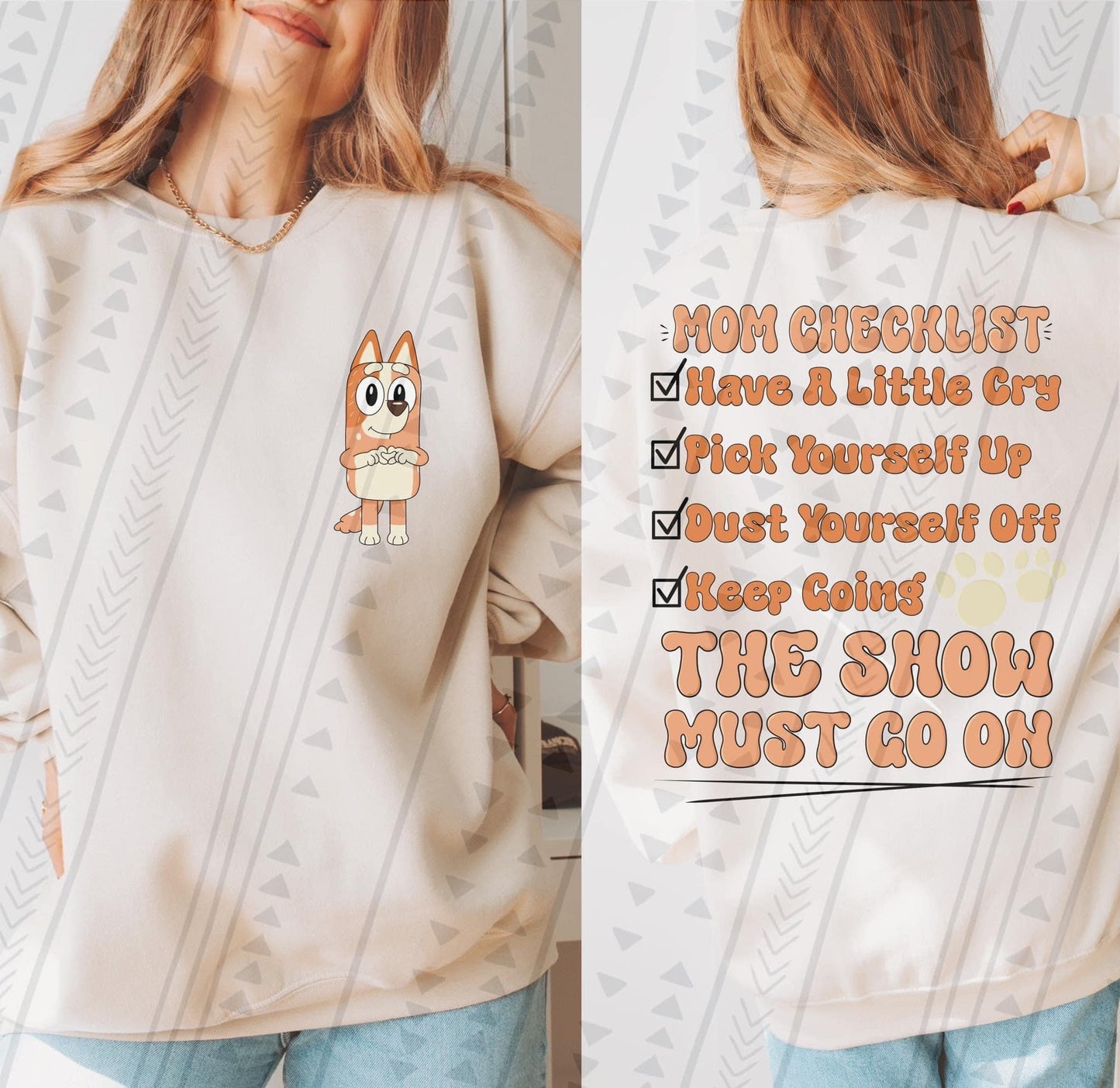 Mom Checklist Bluey FRONT ONLY DTF