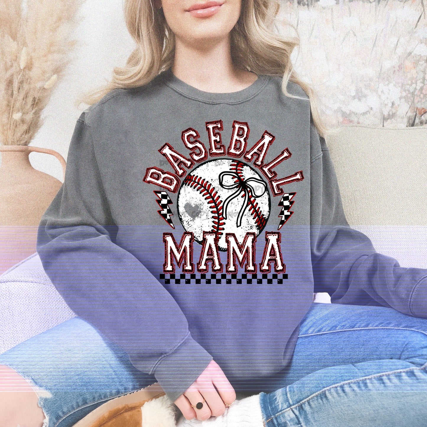 Baseball Mama red black white-DTF