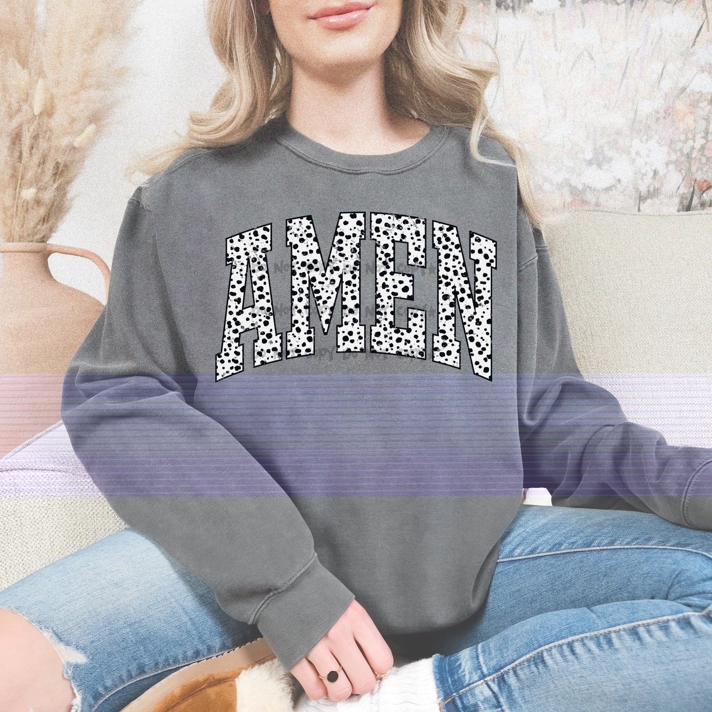 Amen black and white dotted-DTF