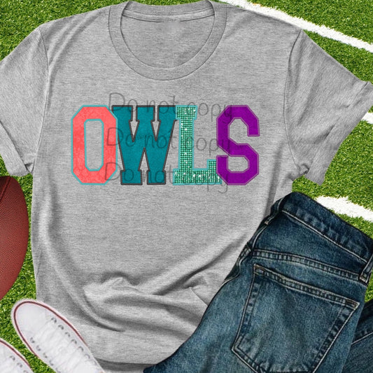 Owls faux appliqué words-DTF