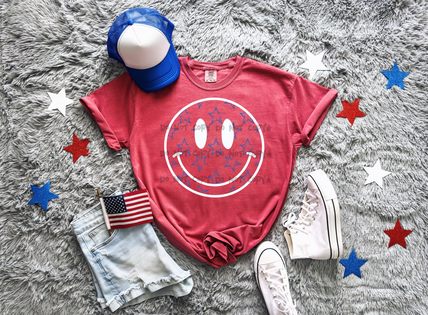 Blue star smiley -DTF