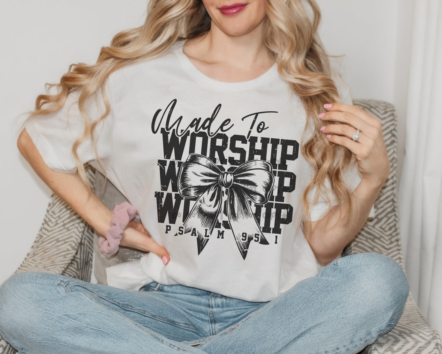 Made to Worship Black Bow-DTF