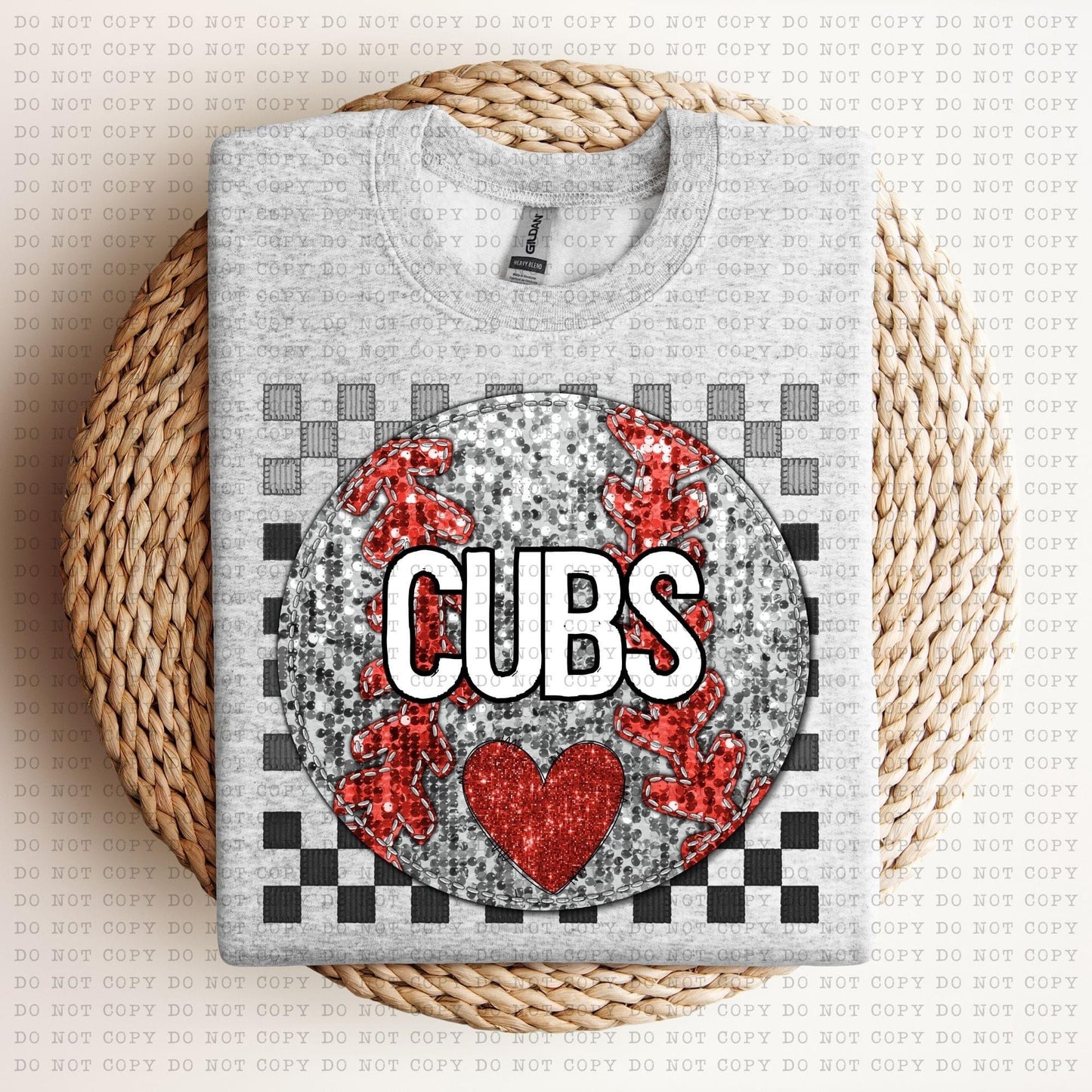 Baseball Mascots Faux Embroidery Checkered Sequins -DTF