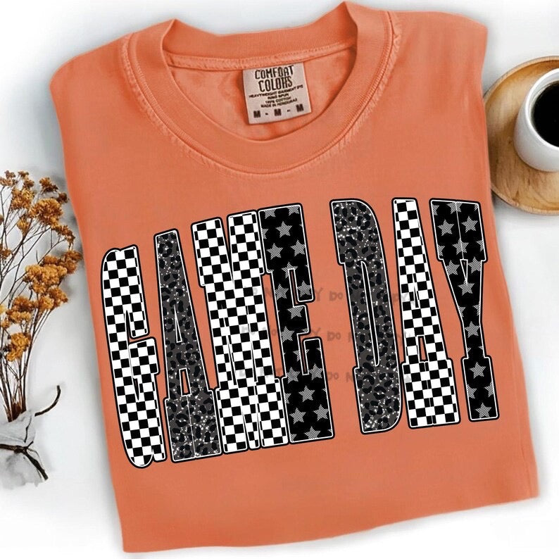 Game Day checkered with stars-DTF&UV
