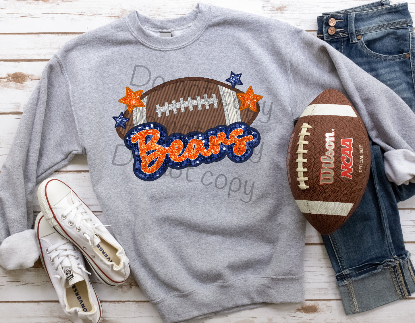 Bears orange blue stars sequin football-DTF