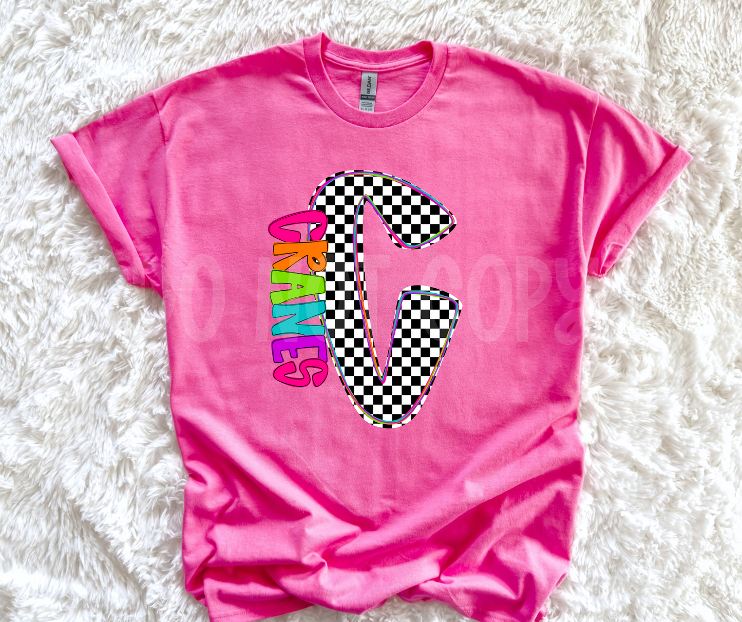 Neon Checkered Letter with Mascot Name (Dropdown)-DTF&UV