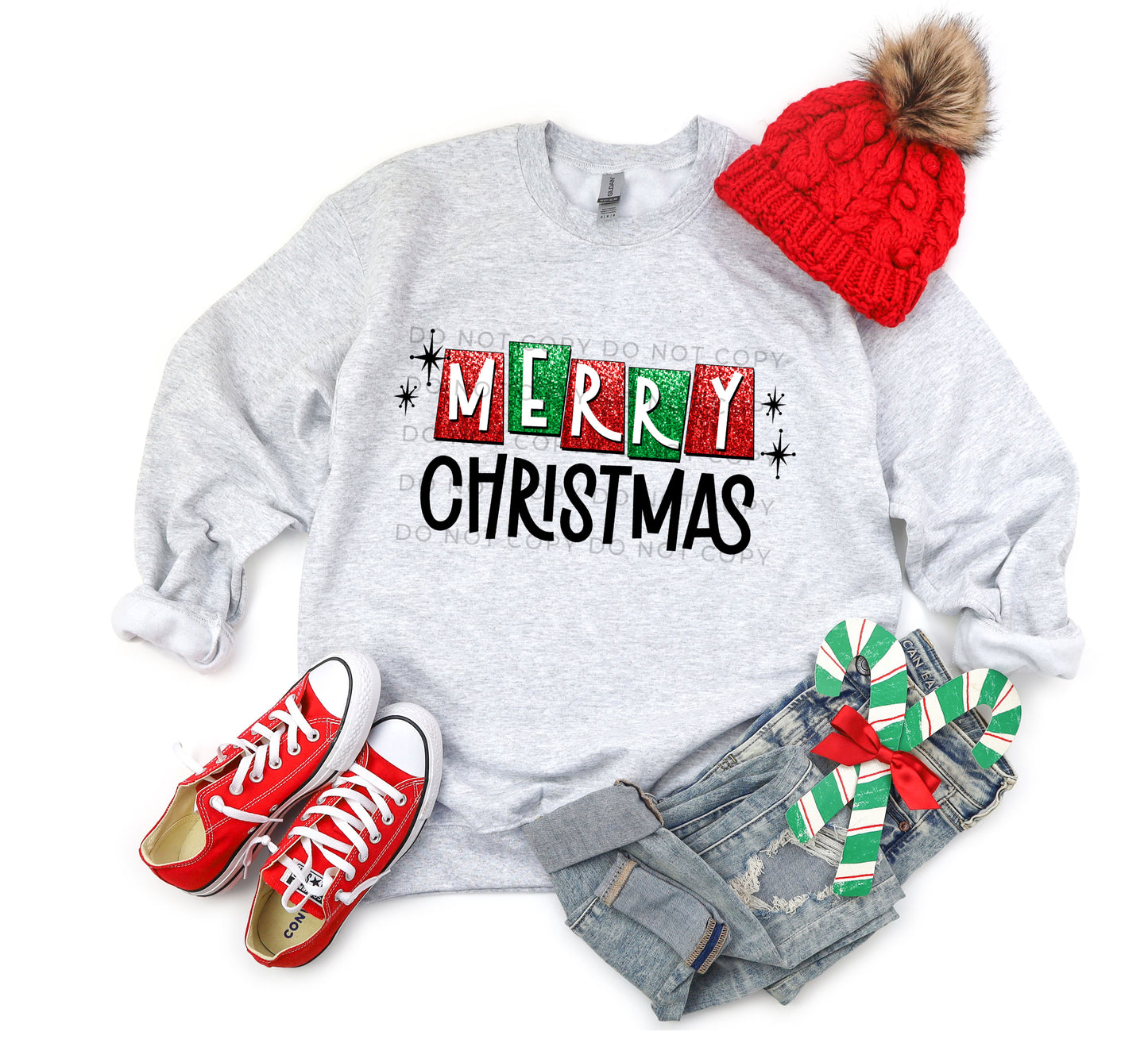 Merry Christmas Red And Green Faux Sequin-DTF
