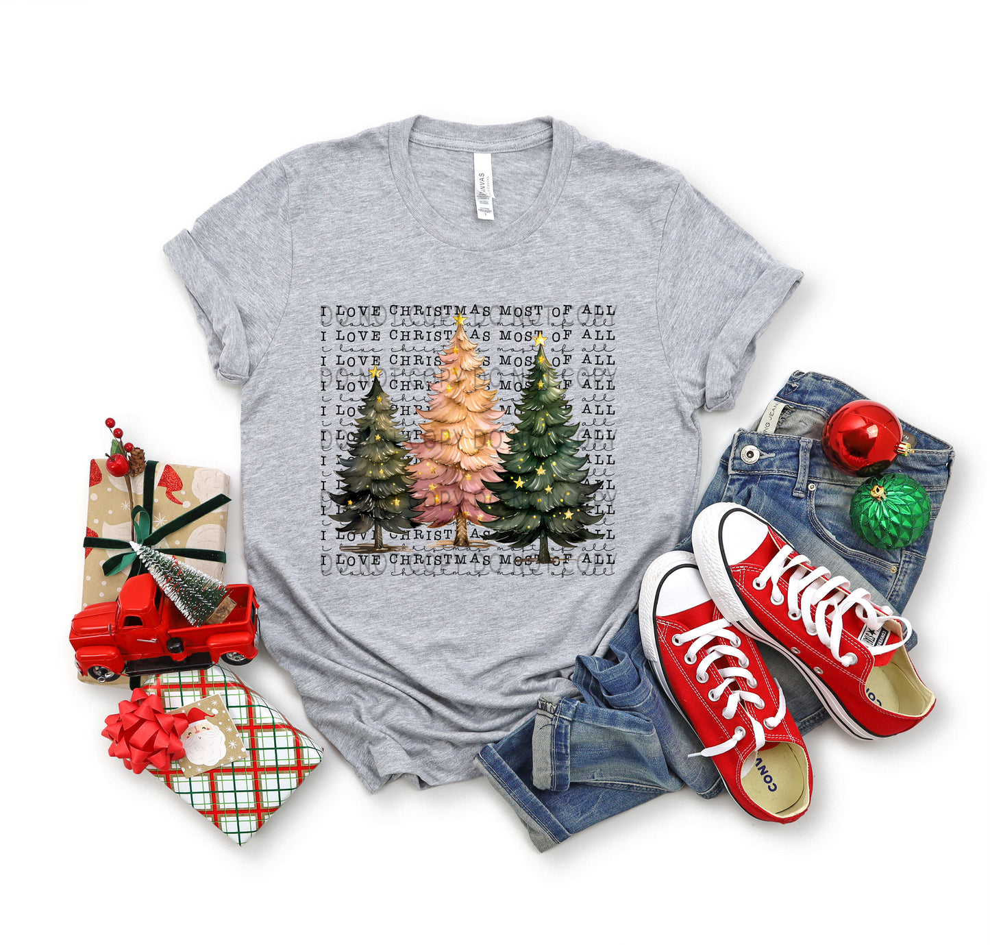 I Love Christmas Most Of All Pink Tree -DTF