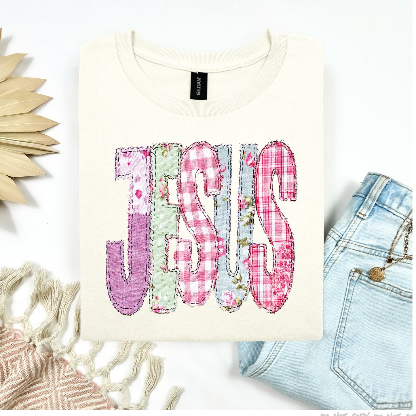 Jesus multi colored faux patchwork-DTF&UV