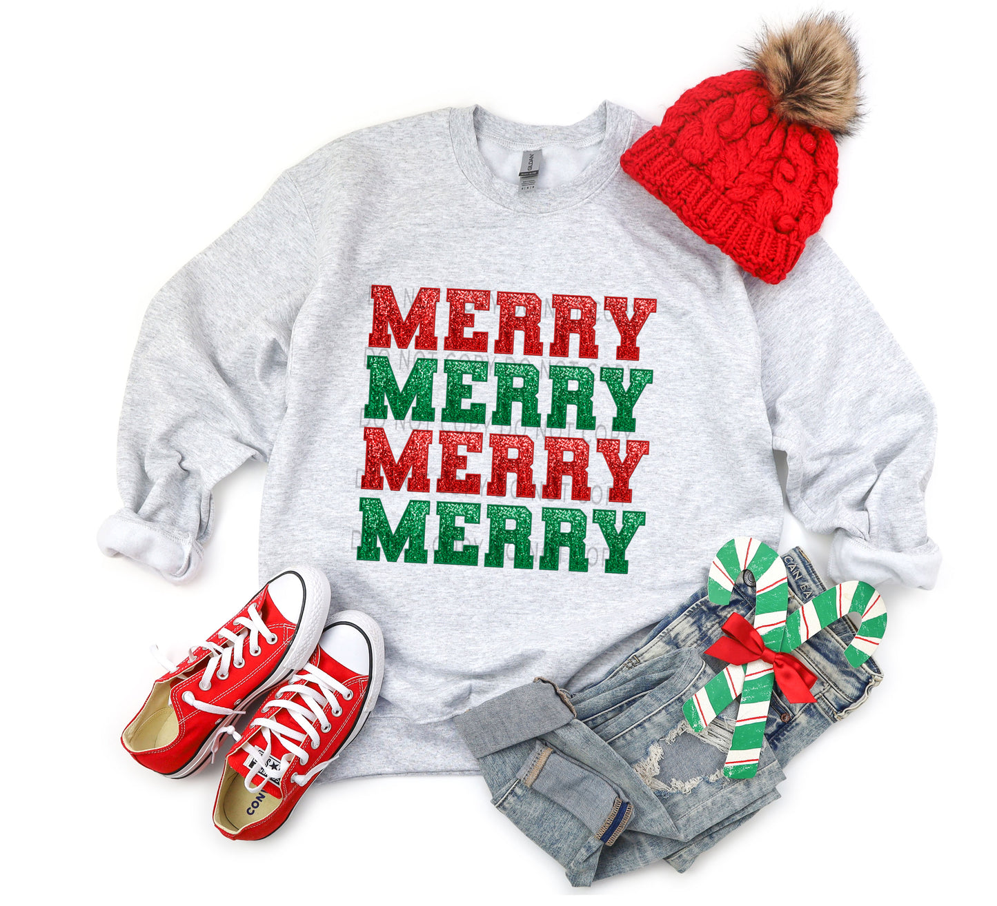 Merry Red And Green Stacked Faux Embroidery Sequin-DTF