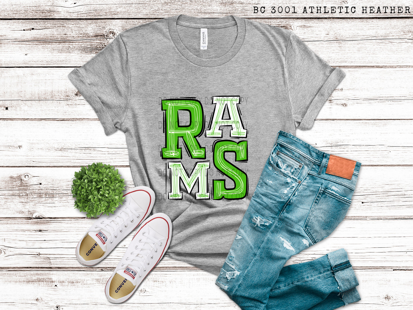Rams Kelly Green and White All Lines - DTF