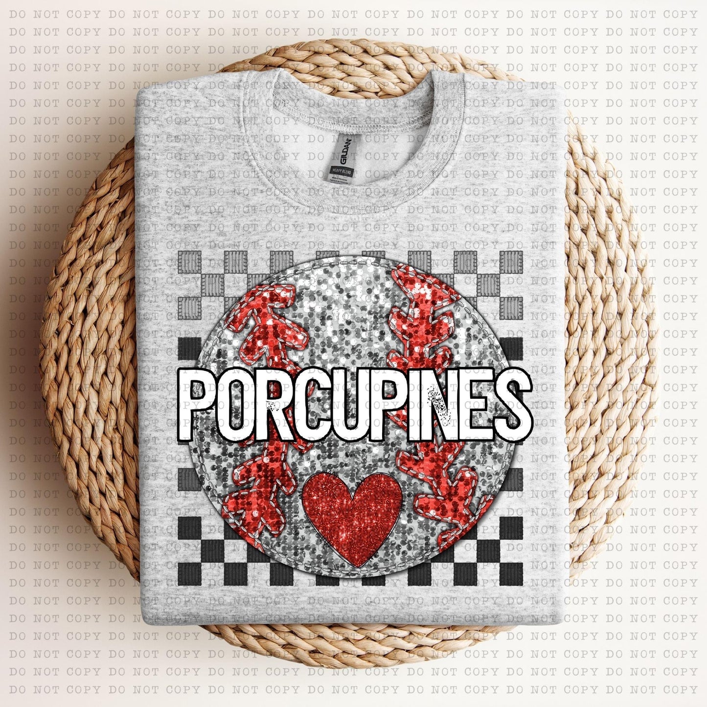 Baseball Mascots Faux Embroidery Checkered Sequins -DTF