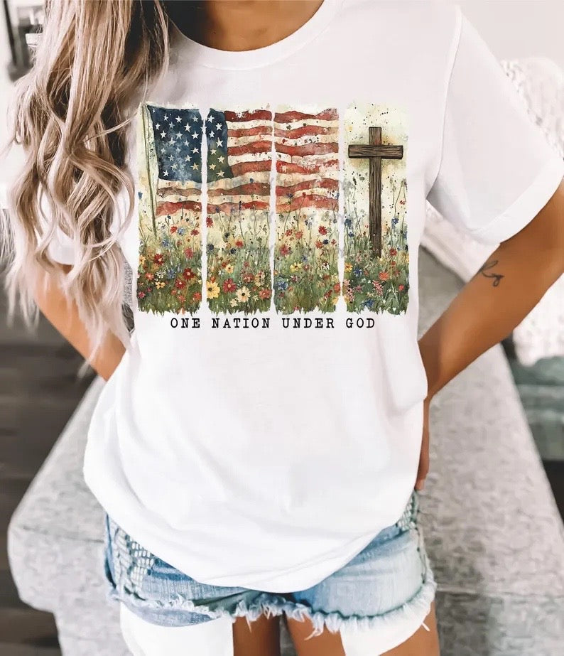 One Nation under God Flag and cross - DTF
