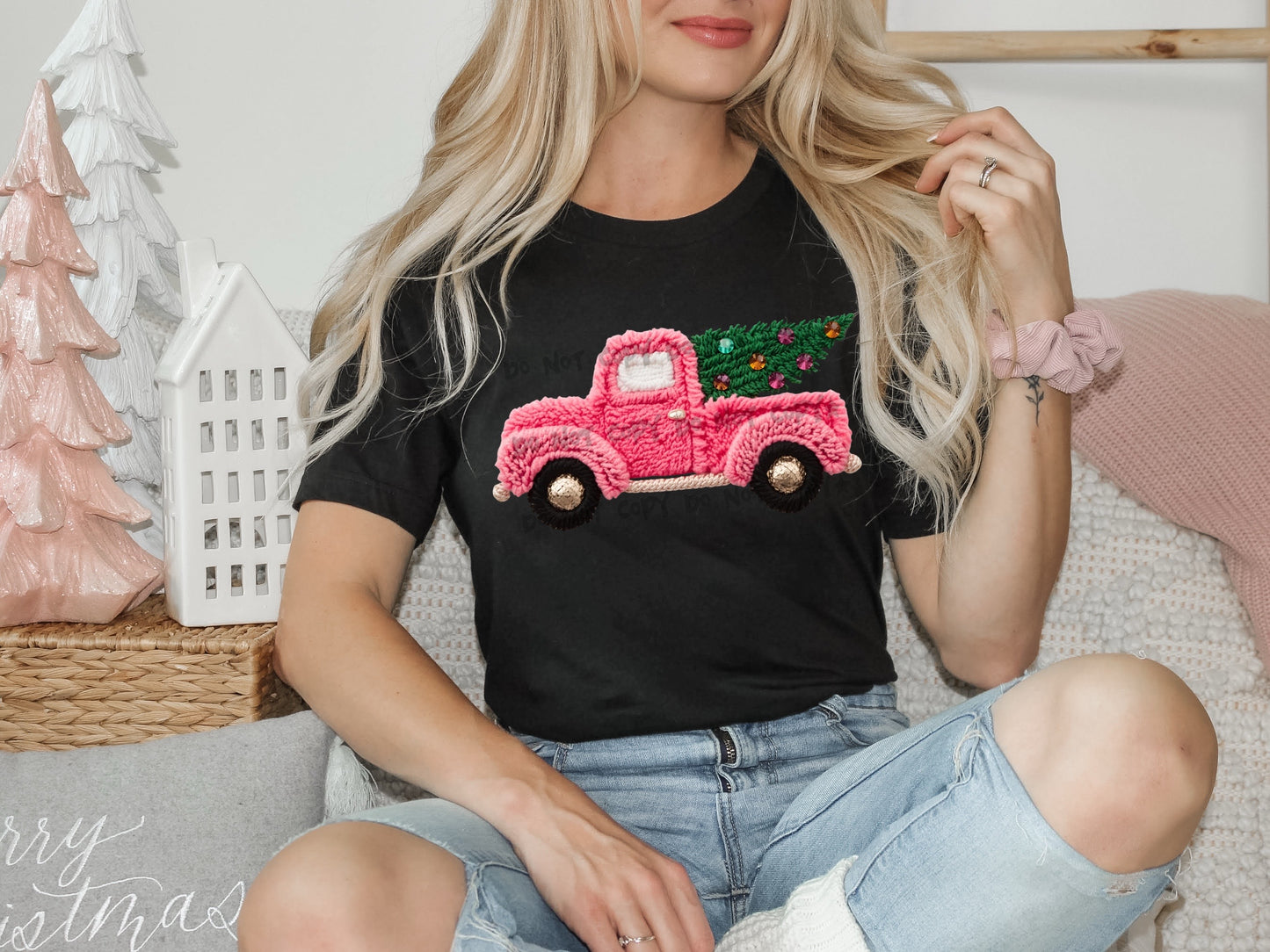 Pink Truck with tree Yarn-DTF&UV