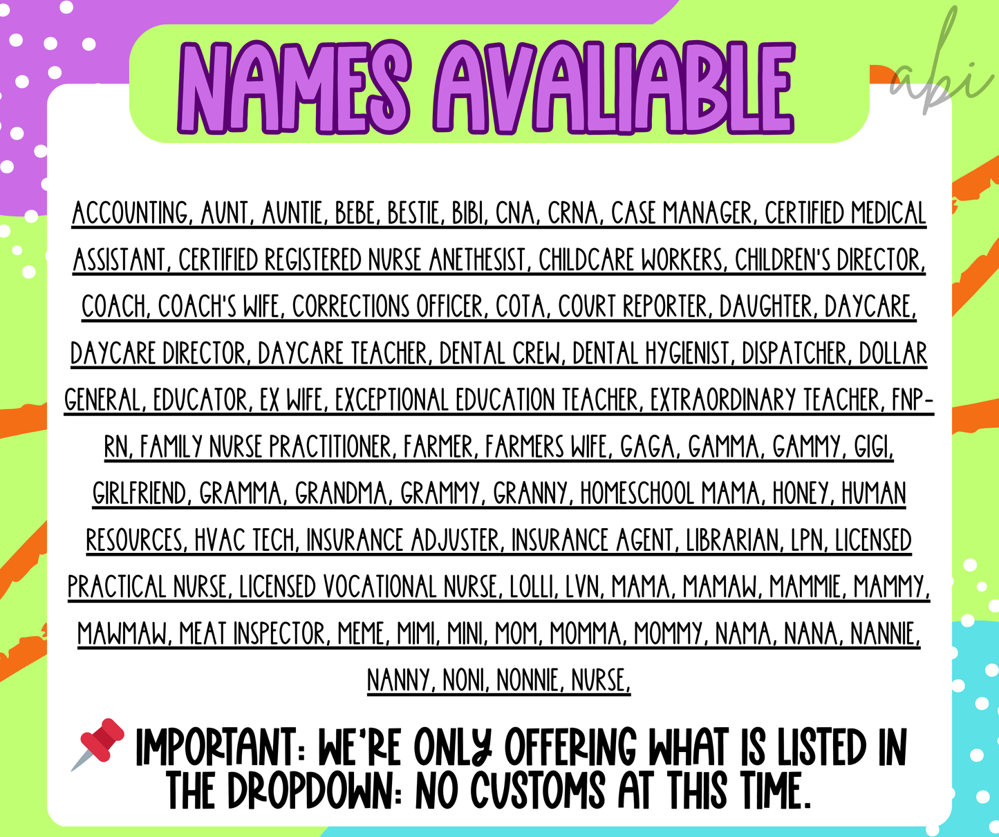Juneberry brushstroke Names/Occupations(Dropdown)-DTF