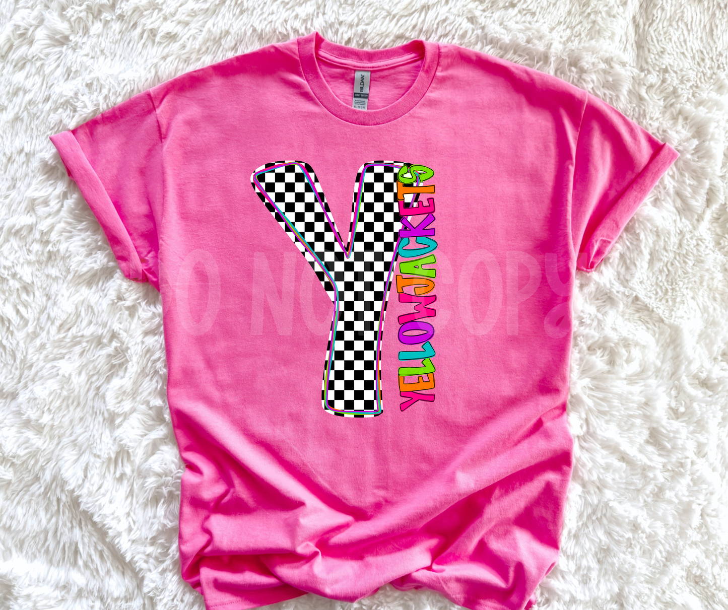 Neon Checkered Letter with Mascot Name (Dropdown)-DTF&UV