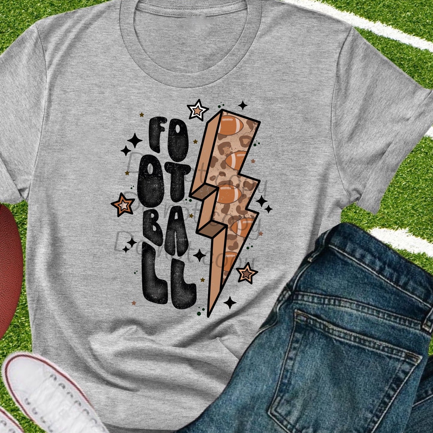 Football distressed black bolt-DTF