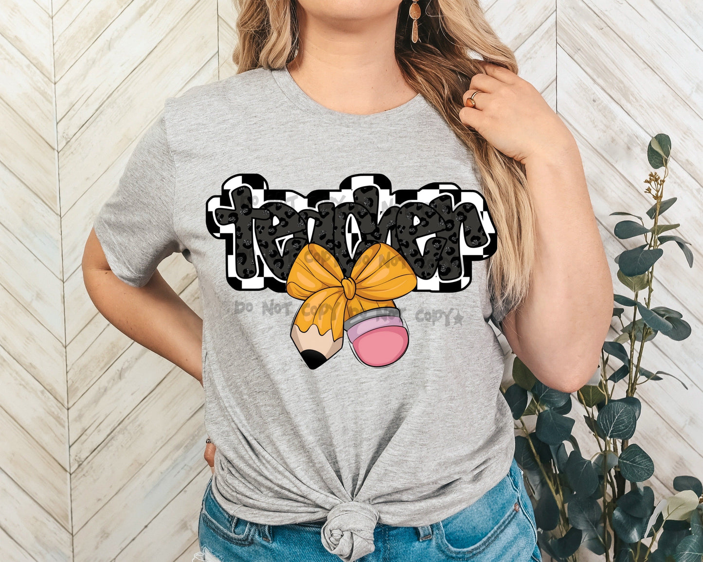 Teacher checkered back Pencil bow-DTF