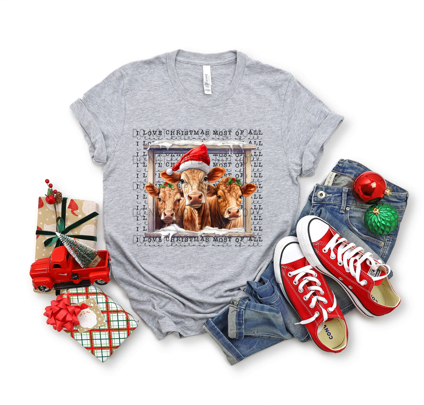 I Love Christmas Most Of All Cow In Window -DTF