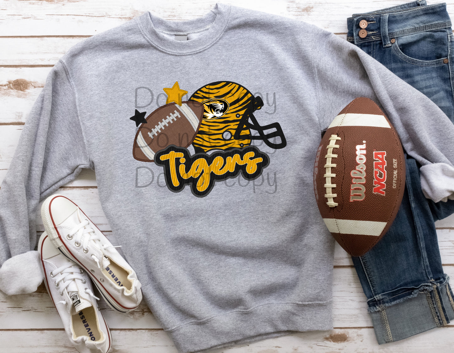 Tigers football logo faux stitch-DTF