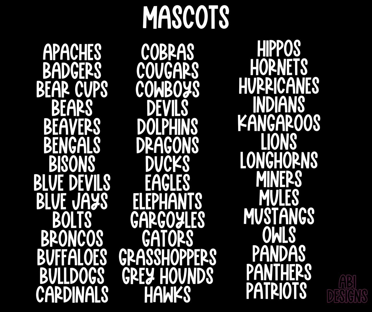 Rainbow Mascots (ALL 67 MASCOTS in this listing)-DTF