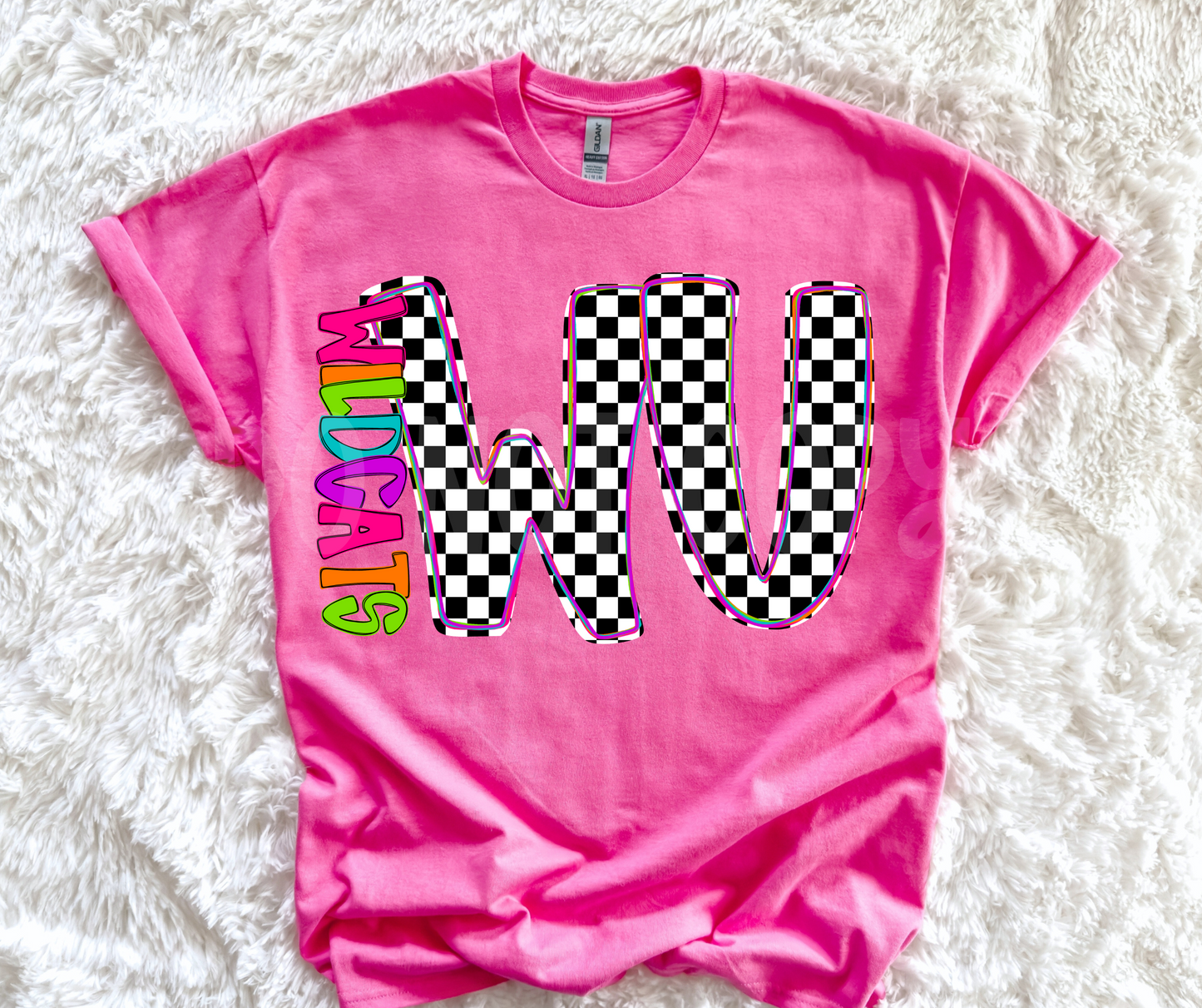 Neon Checkered Letter with Mascot Name (Dropdown)-DTF&UV