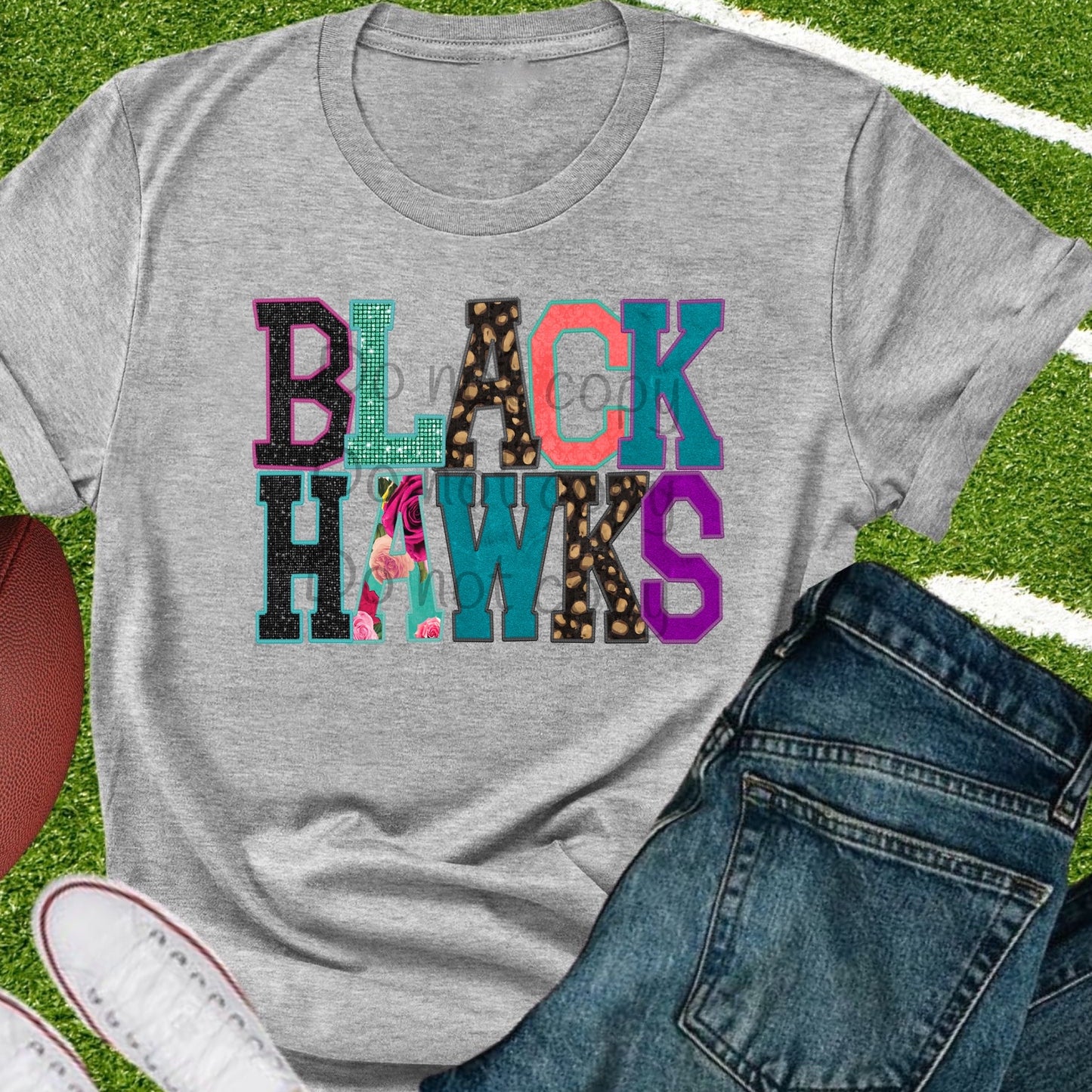 Blackhawks faux appliqué words-DTF