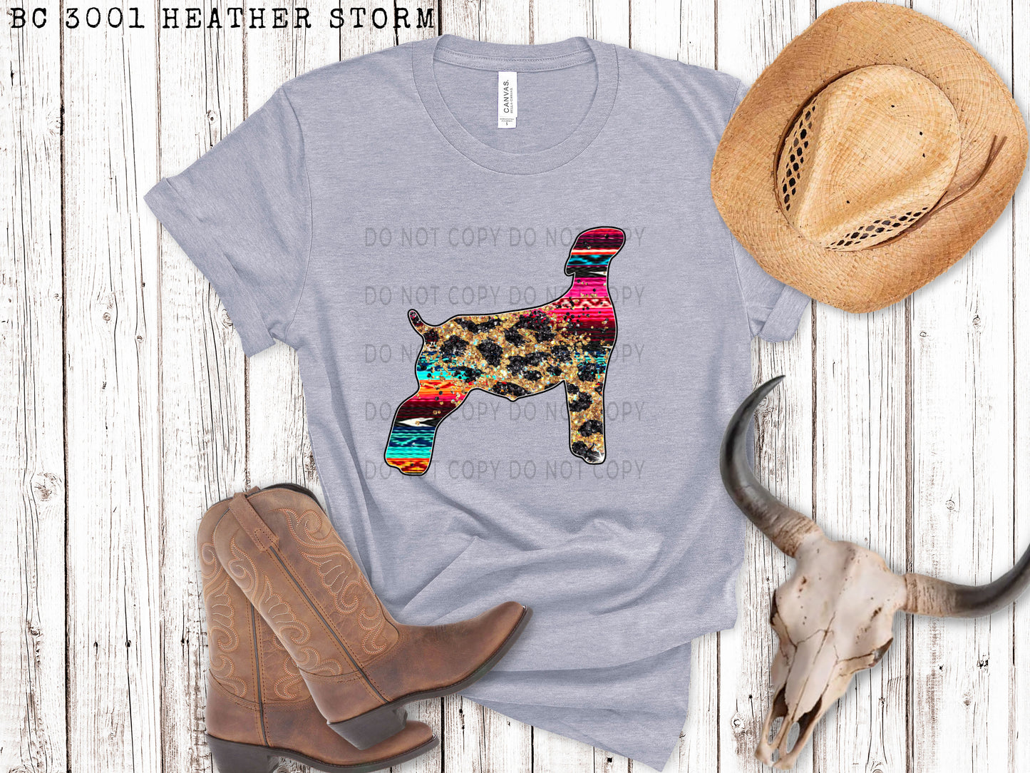 Faux Sequin Leopard And Serape Lamb In Stance - DTF