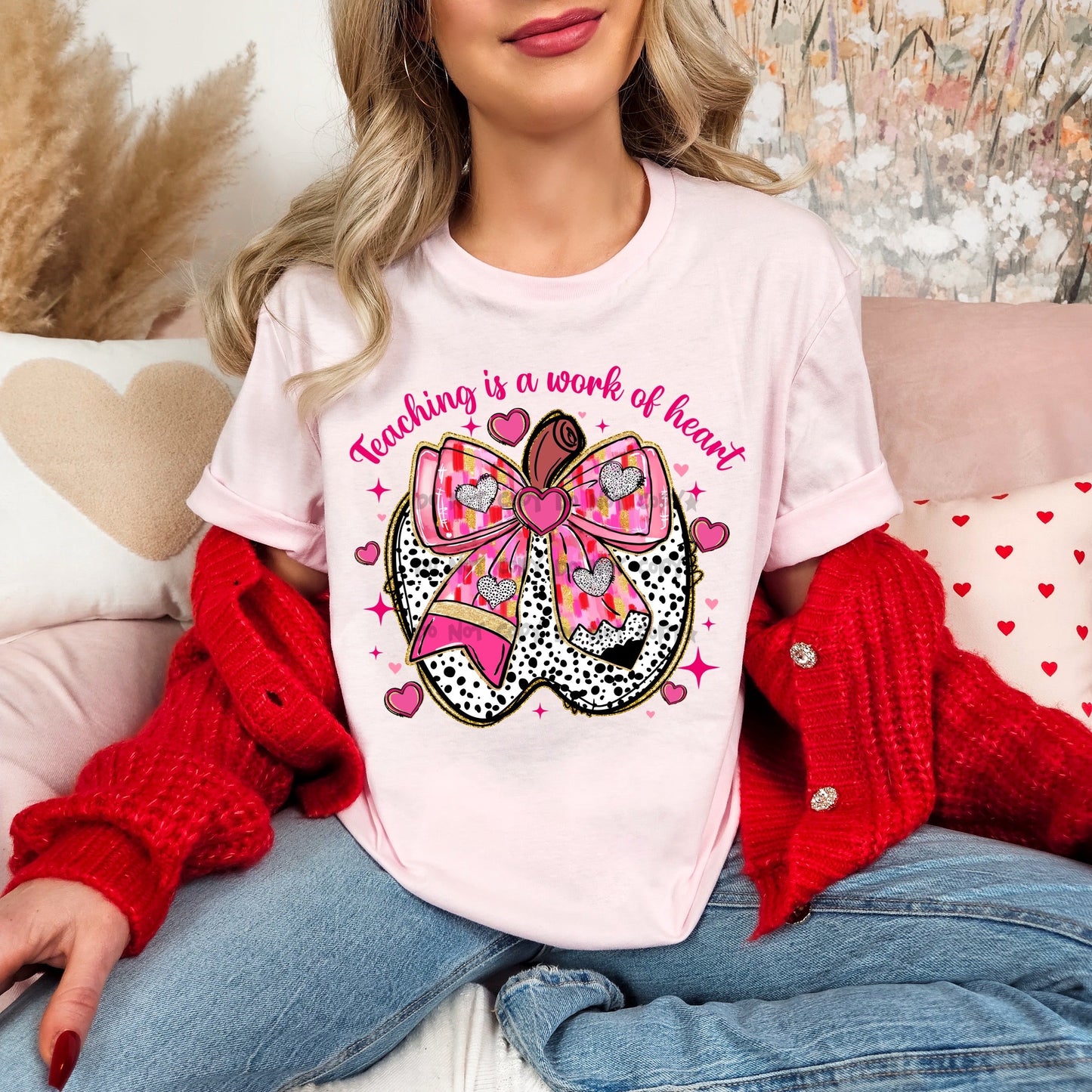 Teaching is a work of heart dotted apple-DTF