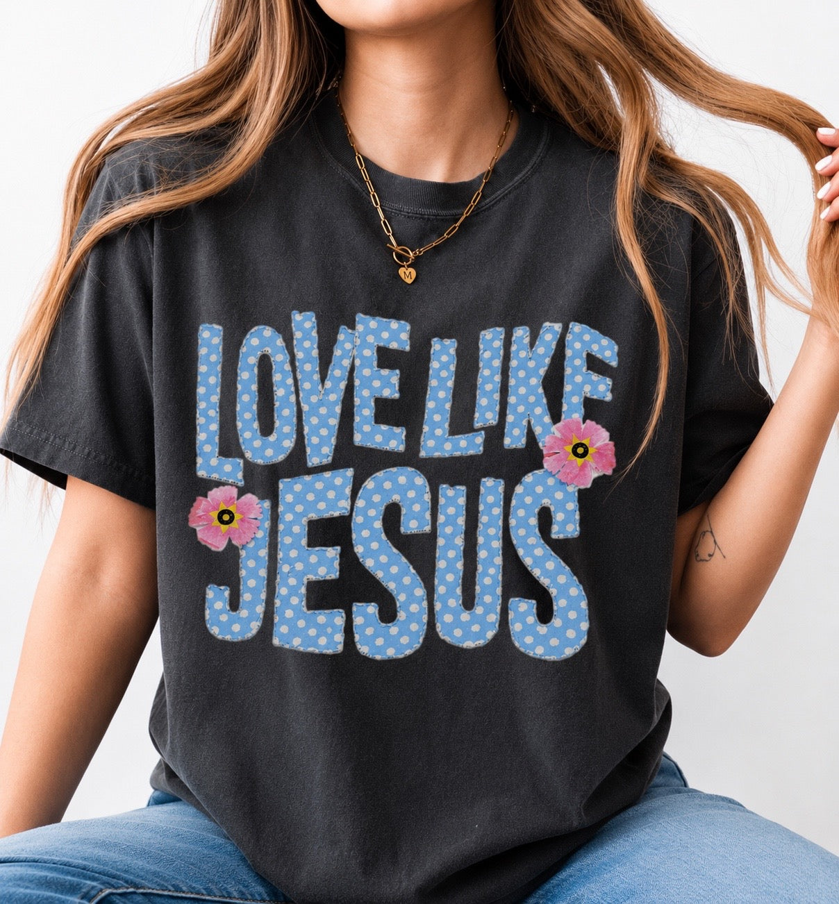 Love Like Jesus blue with white dots- DTF DEAL