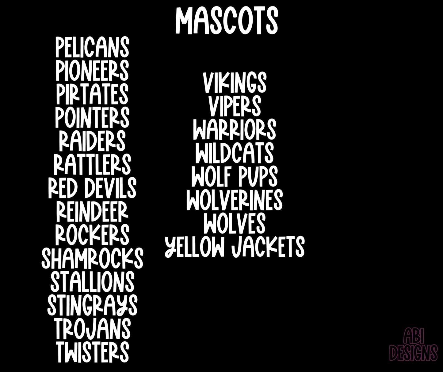 Rainbow Mascots (ALL 67 MASCOTS in this listing)-DTF