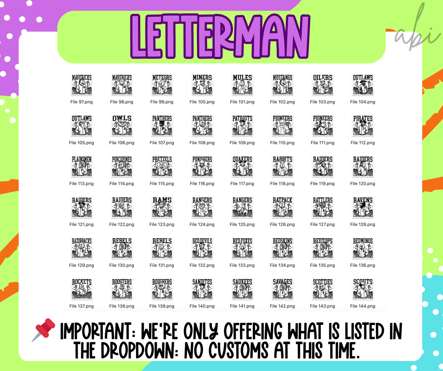 Letterman Mascots(dropdown)-DTF&UV