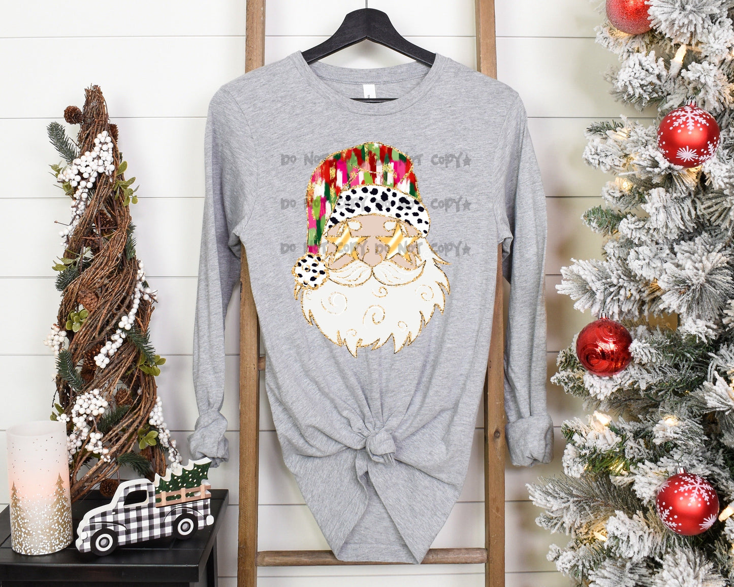 Santa with star eyes and brushstroke hat-DTF