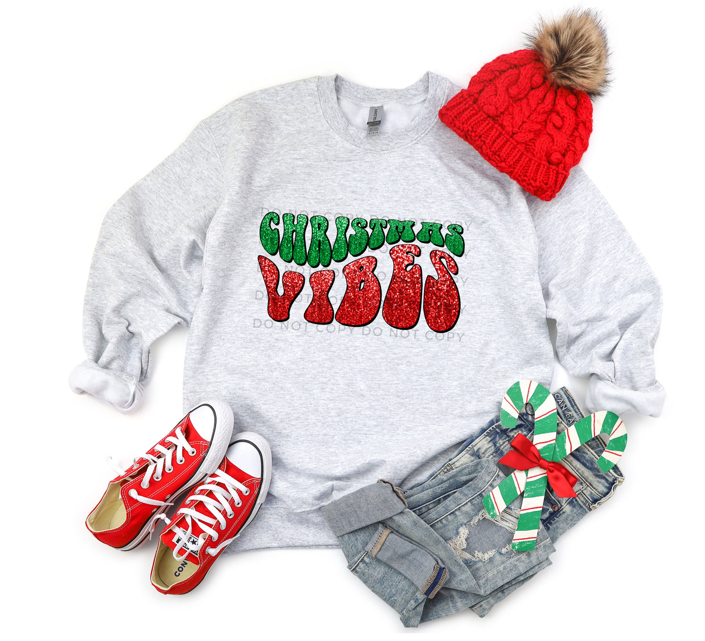 Christmas Vibes Red And Green Faux Sequin-DTF