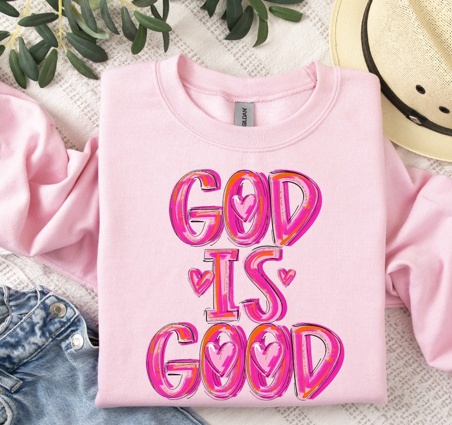 God is good Pretty in Pink with hearts-DTF
