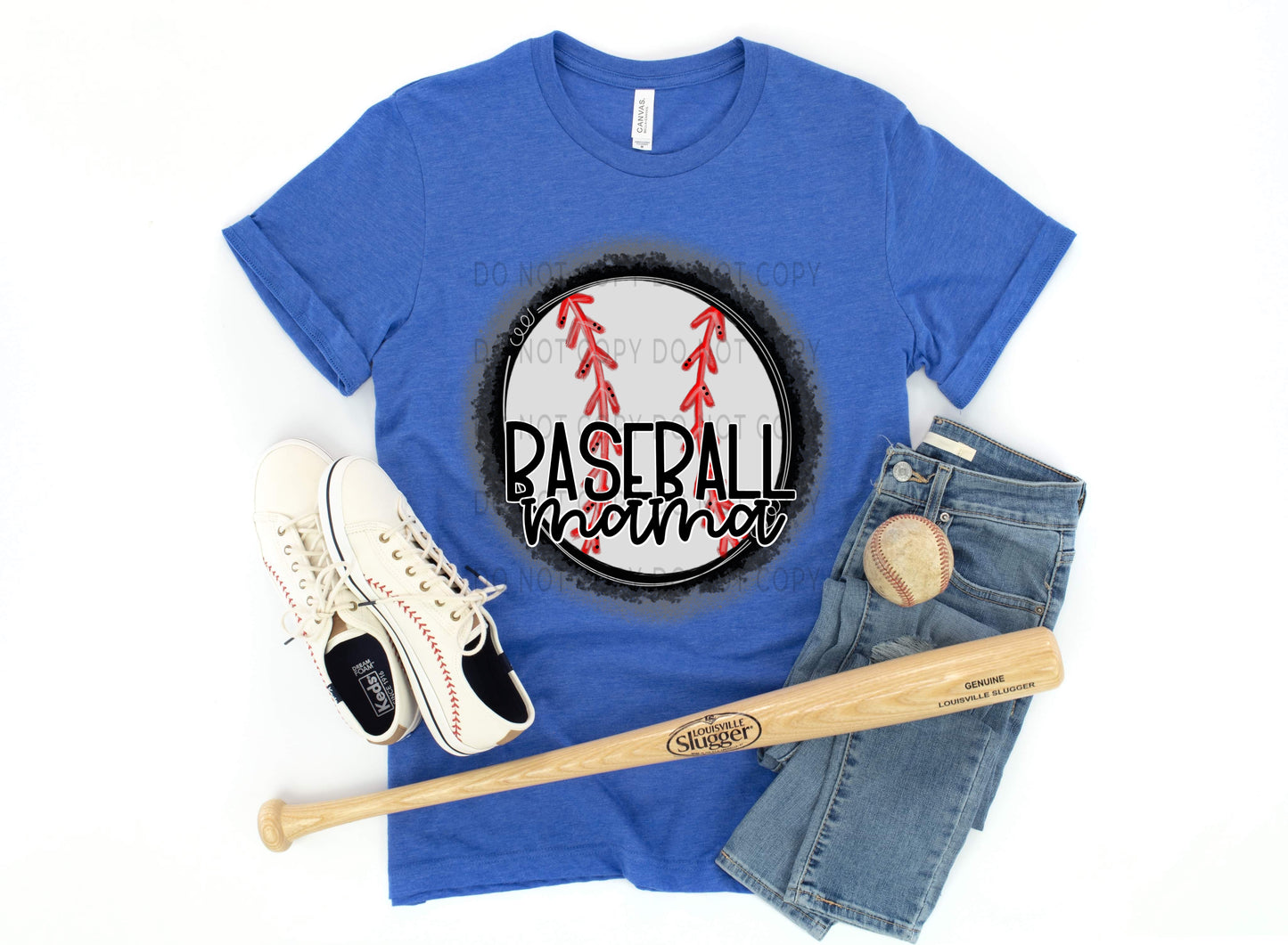 Baseball Mama White Outline and Black Background -DTF