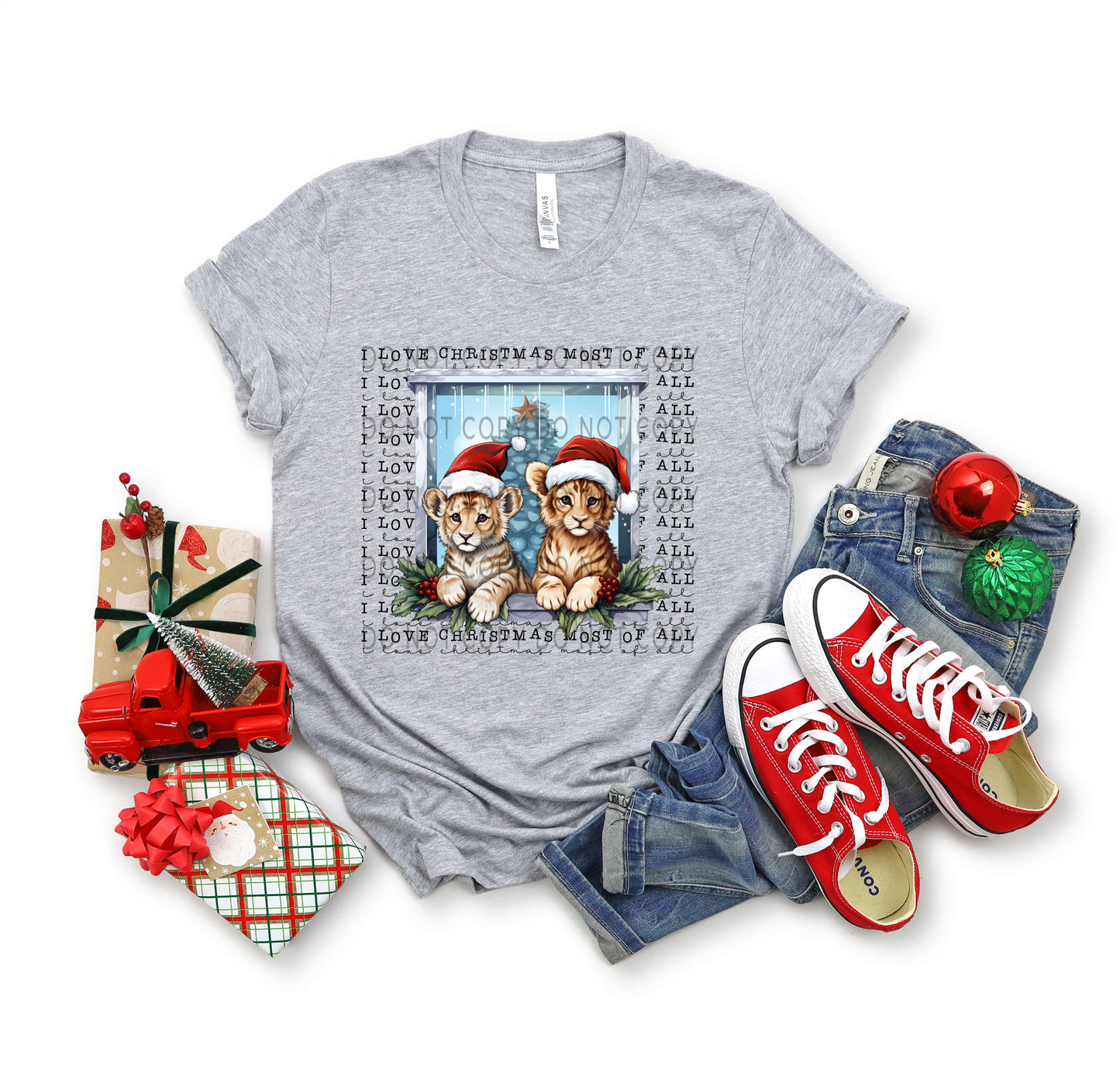I Love Christmas Most Of All Baby Tigers In Window -DTF
