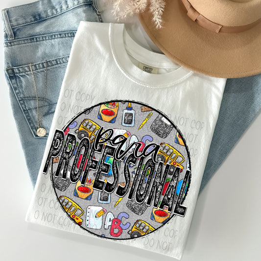 Paraprofessional Distressed Circle With School Bus And Crayons - DTF