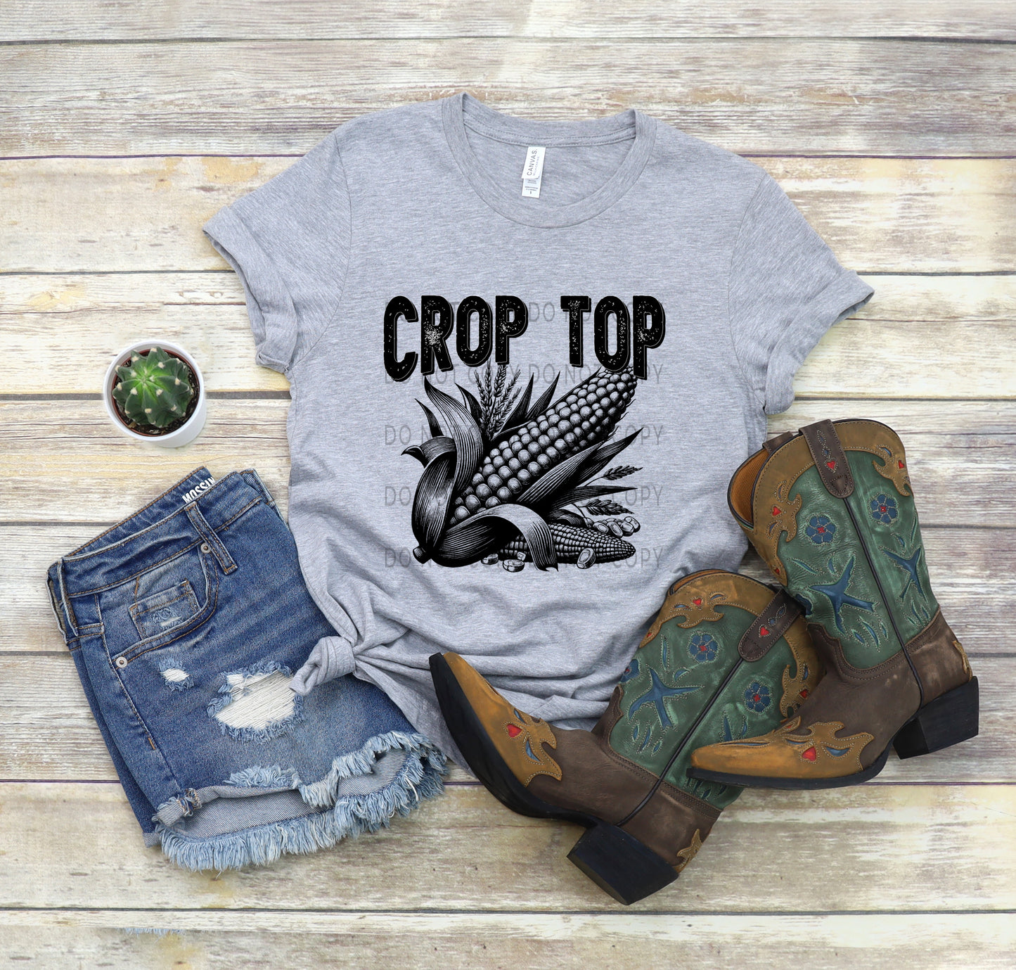 Crop Top Blk Distressed - DTF