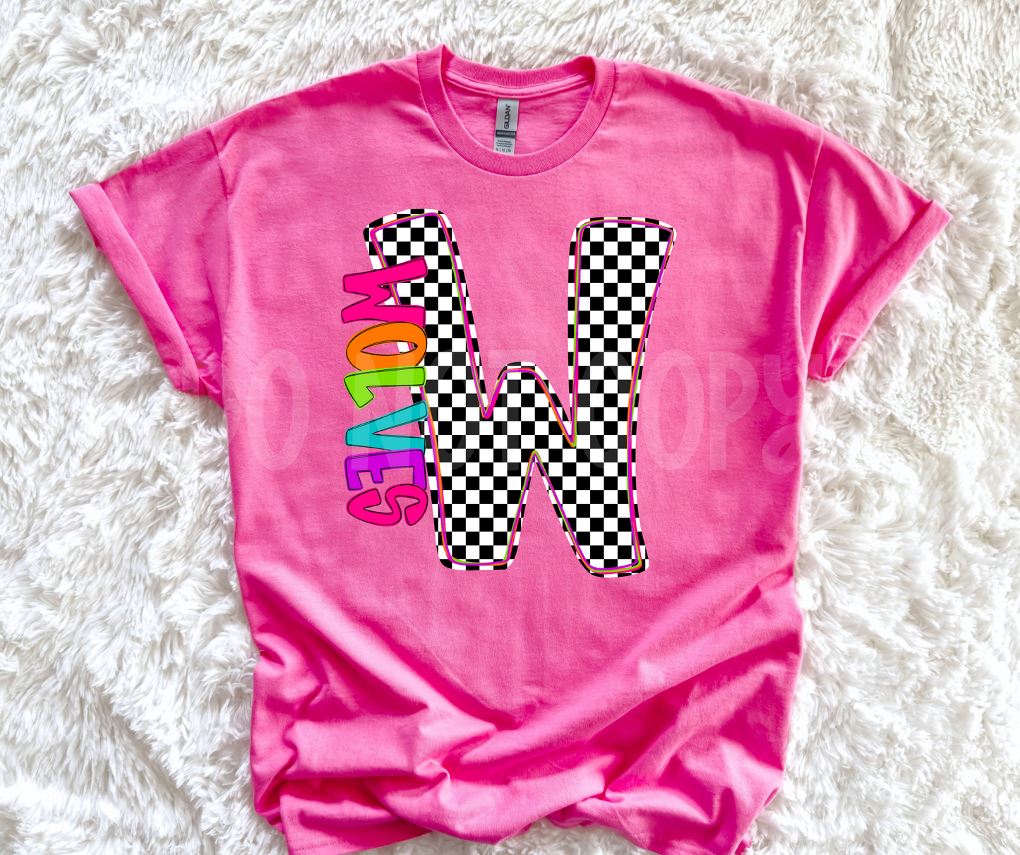 Neon Checkered Letter with Mascot Name (Dropdown)-DTF&UV