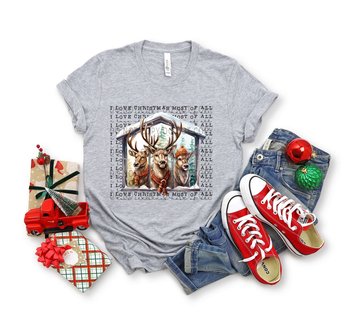 I Love Christmas Most Of All Deer In Window -DTF
