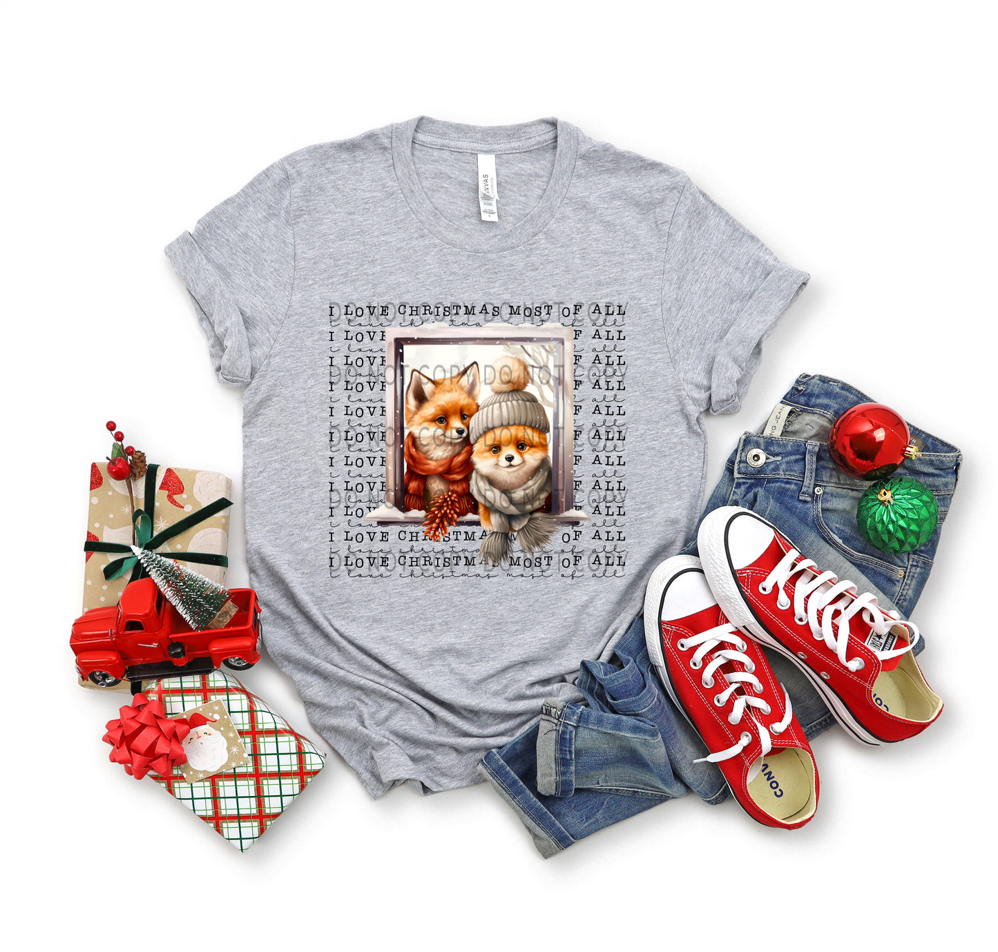 I Love Christmas Most Of All Foxes In Window -DTF