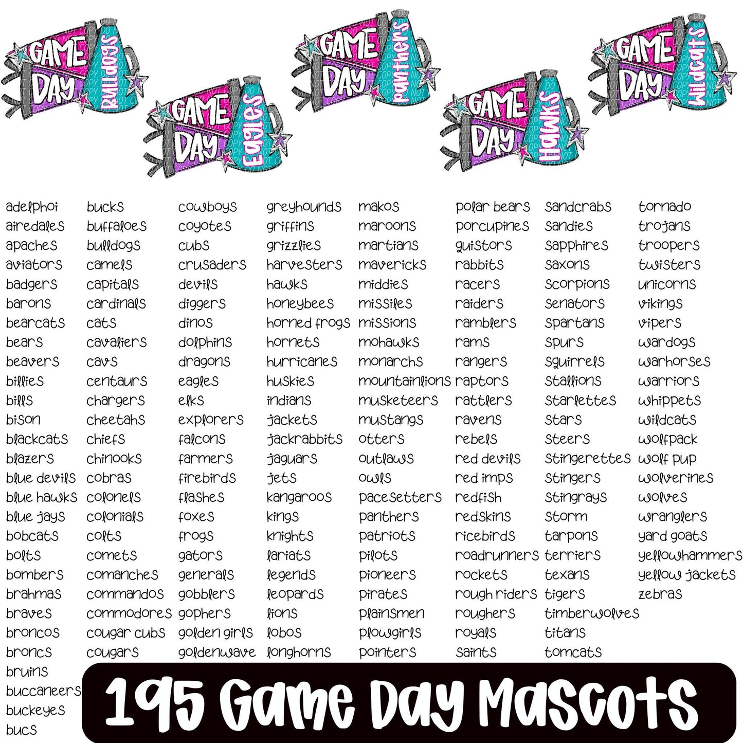 Bright game day Mascots (dropdown)-DTF&UV