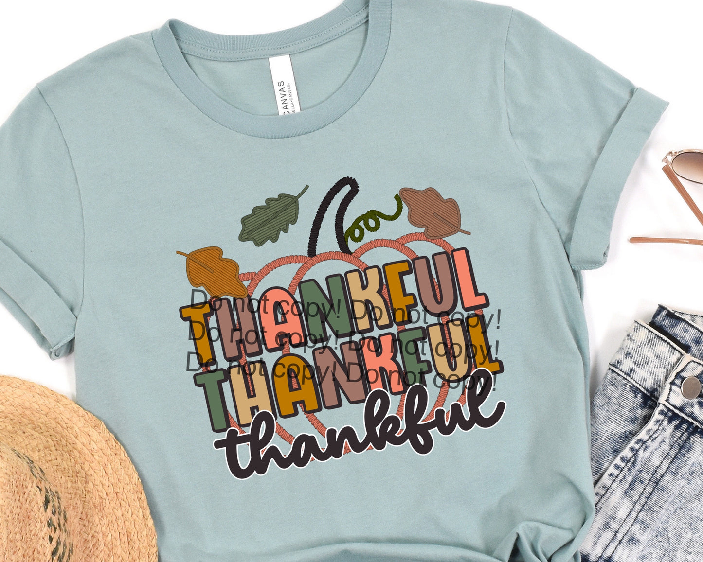 Thankful leaves pumpkin stitched-DTF