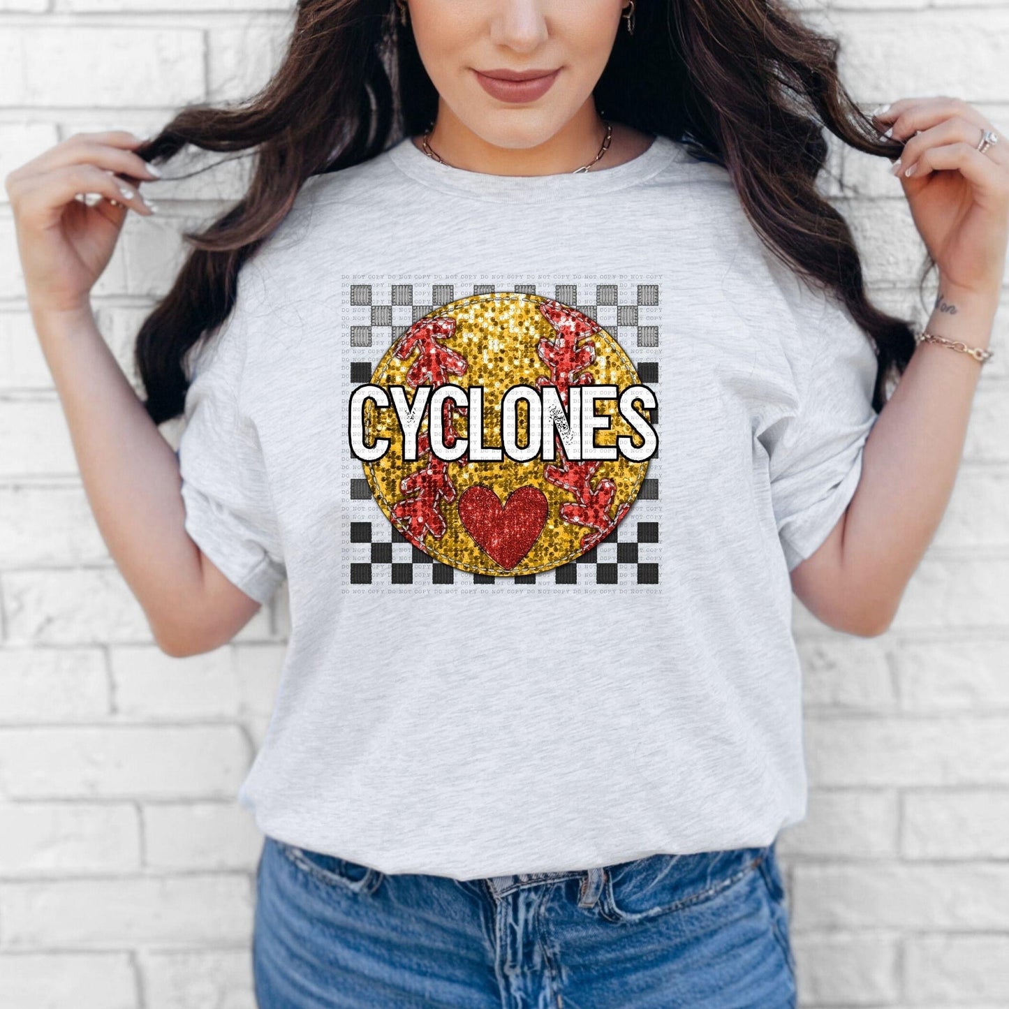 Softball Mascots Faux Embroidery Checkered Sequins -DTF